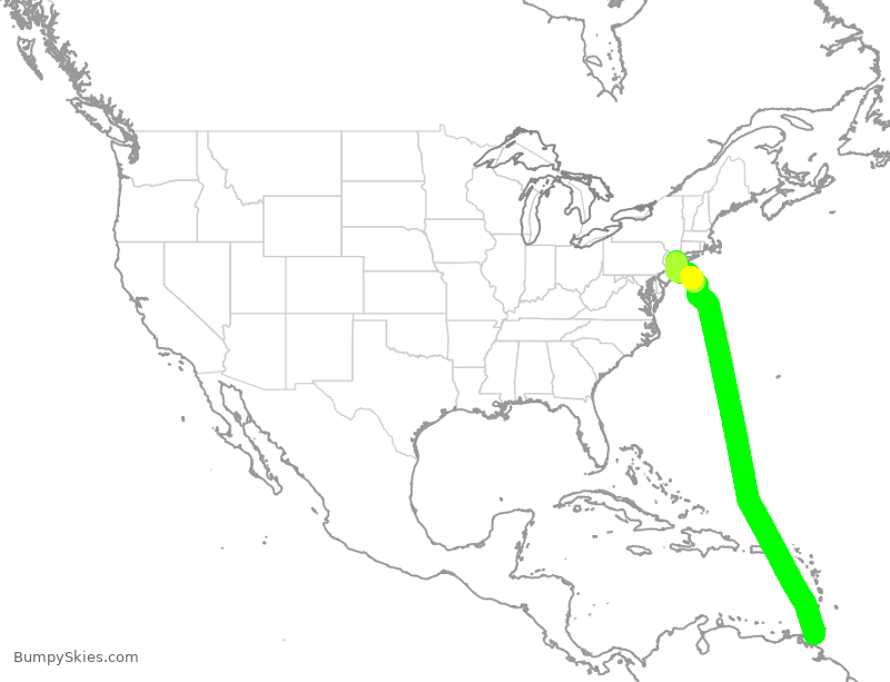 Turbulence forecast map for JBU18, POS to JFK