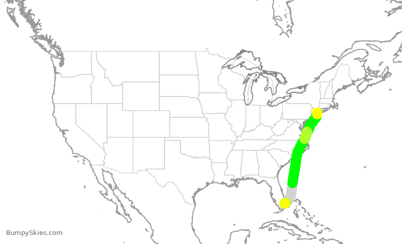 Turbulence forecast map for JBU1902, FLL to JFK