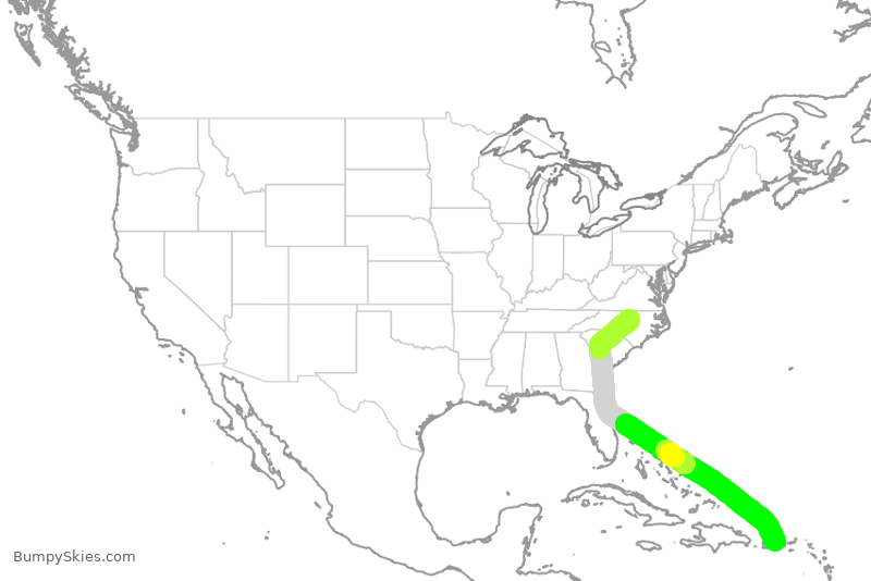Turbulence forecast map for JBU1903, RDU to SJU