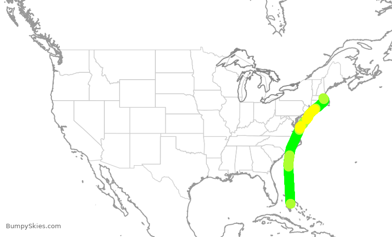Turbulence forecast map for JBU1909, BOS to YNN