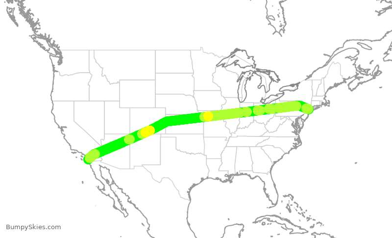 Turbulence forecast map for JBU190, SAN to JFK