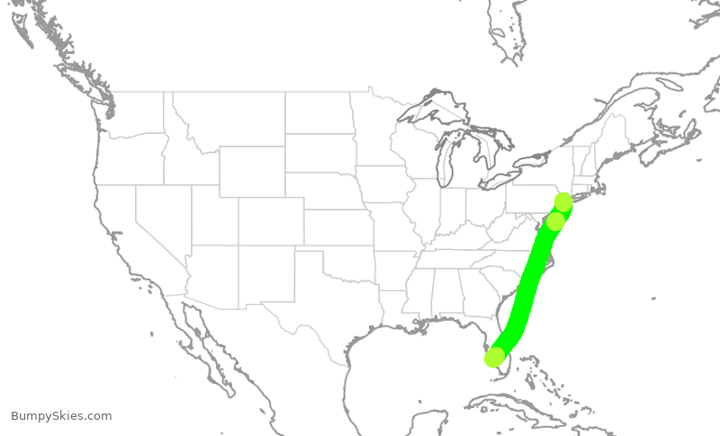 Turbulence forecast map for JBU1911, EWR to RSW