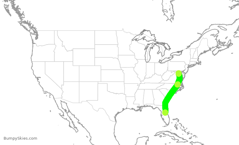 Turbulence forecast map for JBU1923, DCA to MCO