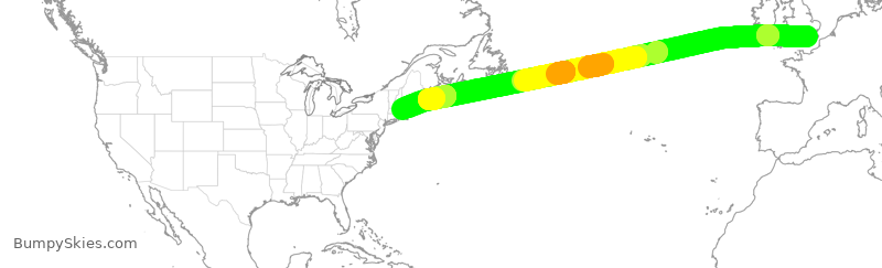 Turbulence forecast map for JBU1926, LGW to BOS