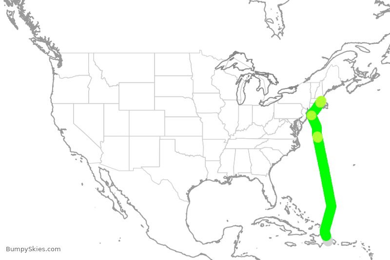 Turbulence forecast map for JBU1930, SDQ to BOS