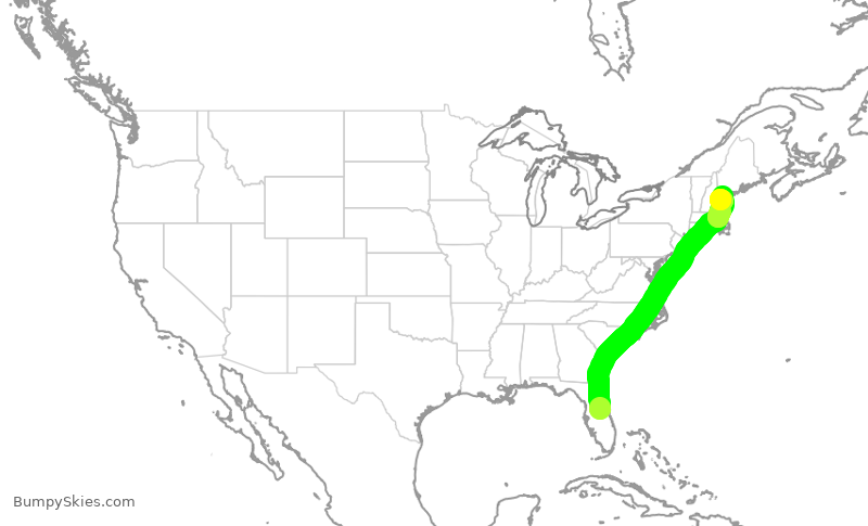 Turbulence forecast map for JBU1932, MCO to PWM