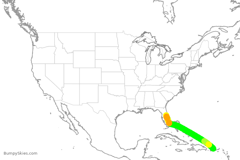 Turbulence forecast map for JBU1934, SJU to MCO