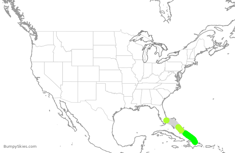 Turbulence forecast map for JBU1949, FLL to STI