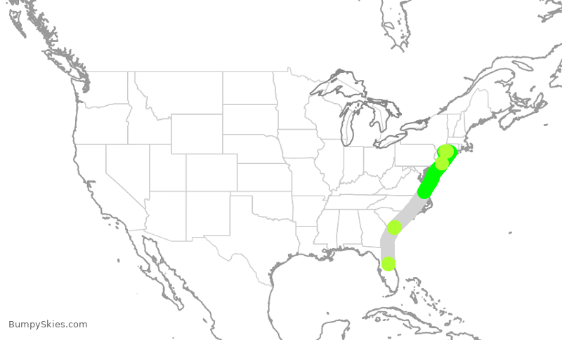 Turbulence forecast map for JBU194, MCO to HPN