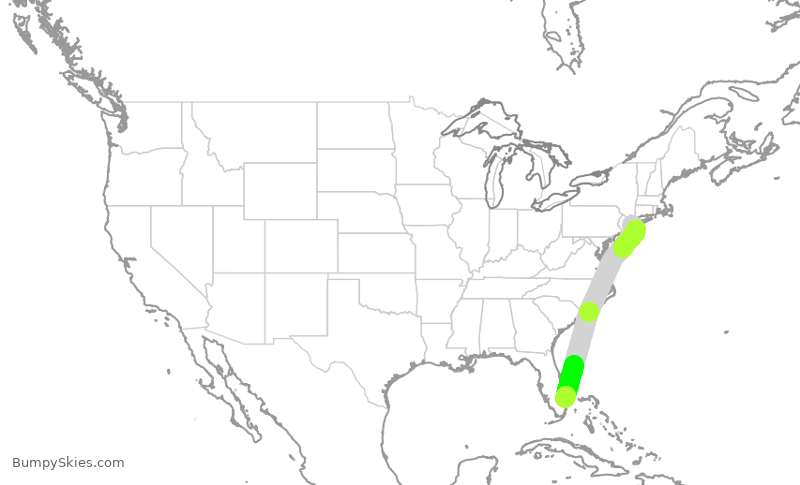 Turbulence forecast map for JBU1953, JFK to PBI