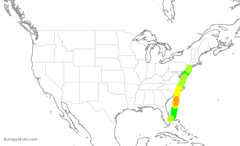 Turbulence forecast map for JBU1954, DJT to JFK