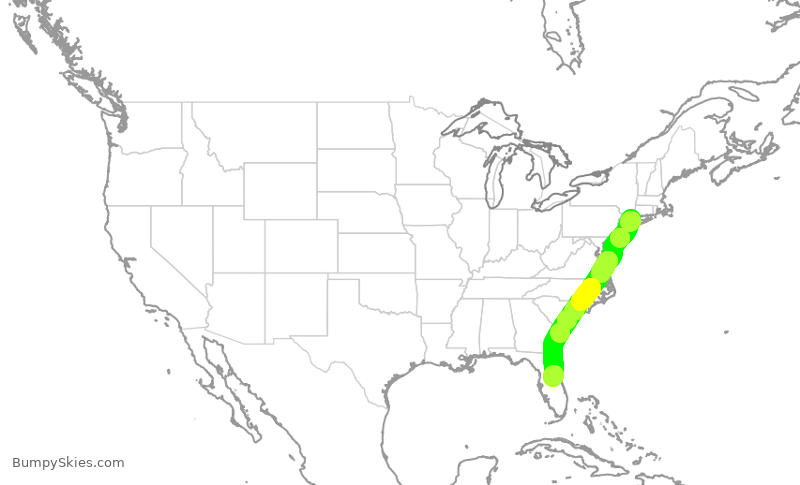Turbulence forecast map for JBU195, HPN to MCO