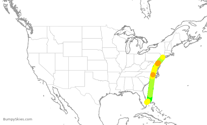 Turbulence forecast map for JBU1962, KDJT to LGA
