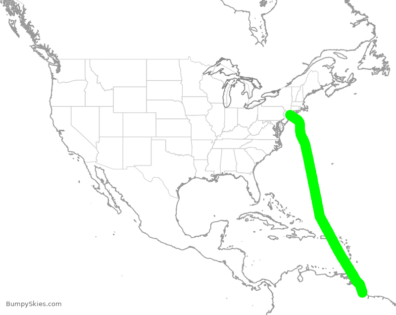 Turbulence forecast map for JBU1965, JFK to YCJ