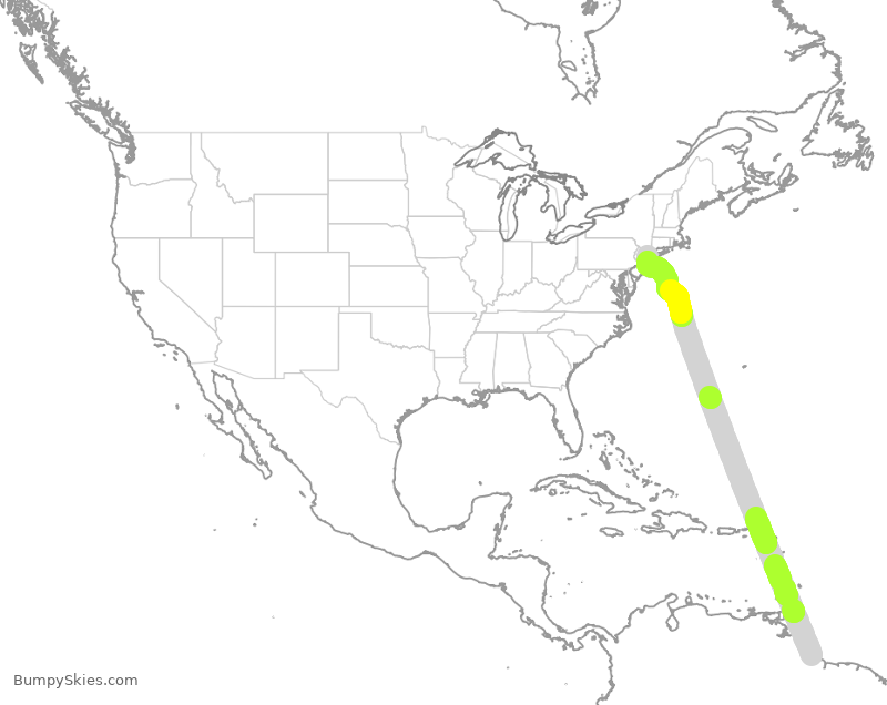 Turbulence forecast map for JBU1966, GEO to JFK