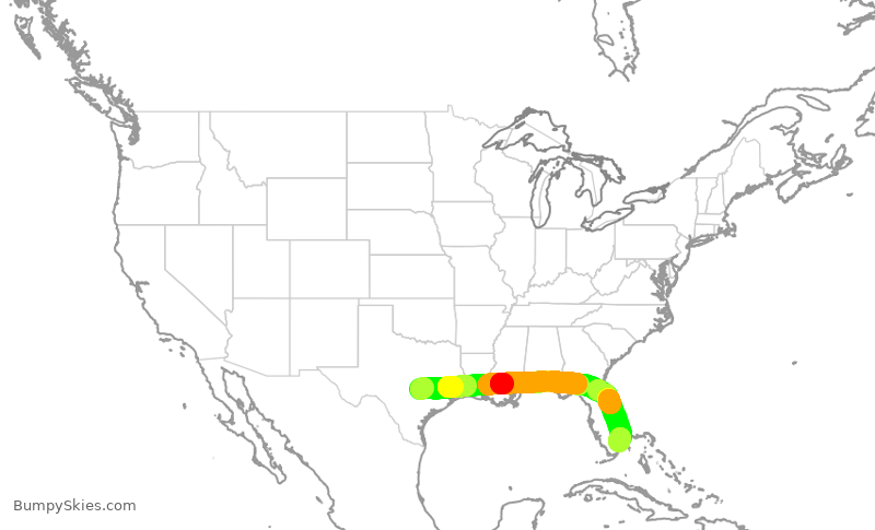Turbulence forecast map for JBU1972, AUS to FLL