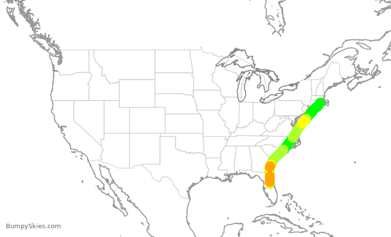 Turbulence forecast map for JBU1975, MCO to PVD