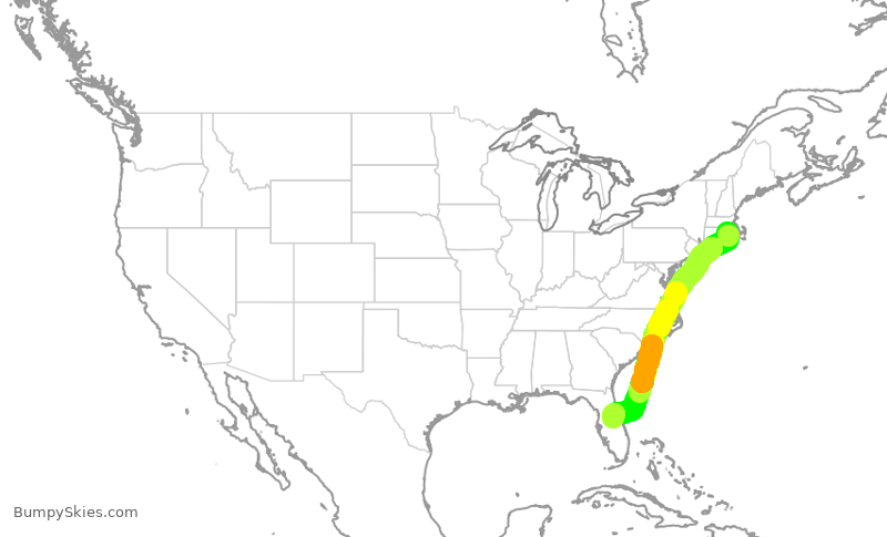 Turbulence forecast map for JBU1976, PVD to MCO