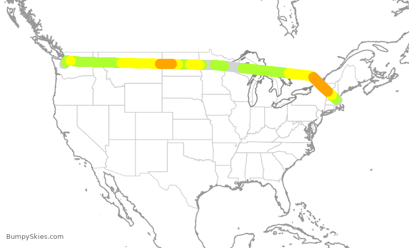 Turbulence forecast map for JBU197, BOS to SEA