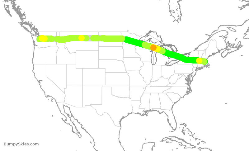 Turbulence forecast map for JBU198, SEA to BOS