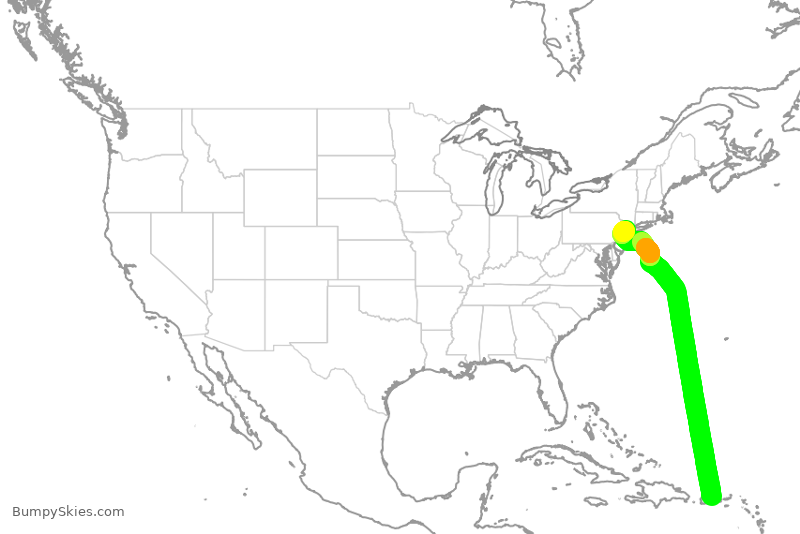 Turbulence forecast map for JBU1990, SJU to EWR