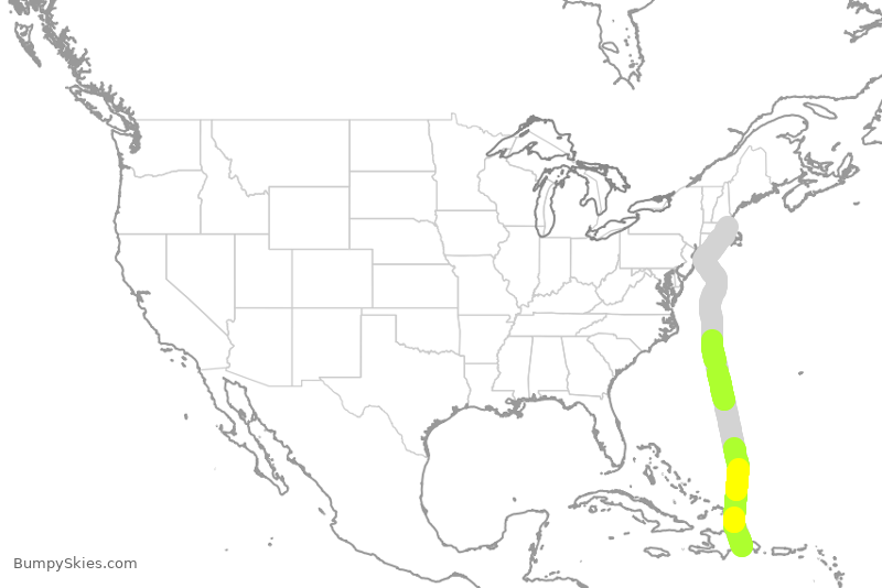 Turbulence forecast map for JBU2000, DSD to BOS