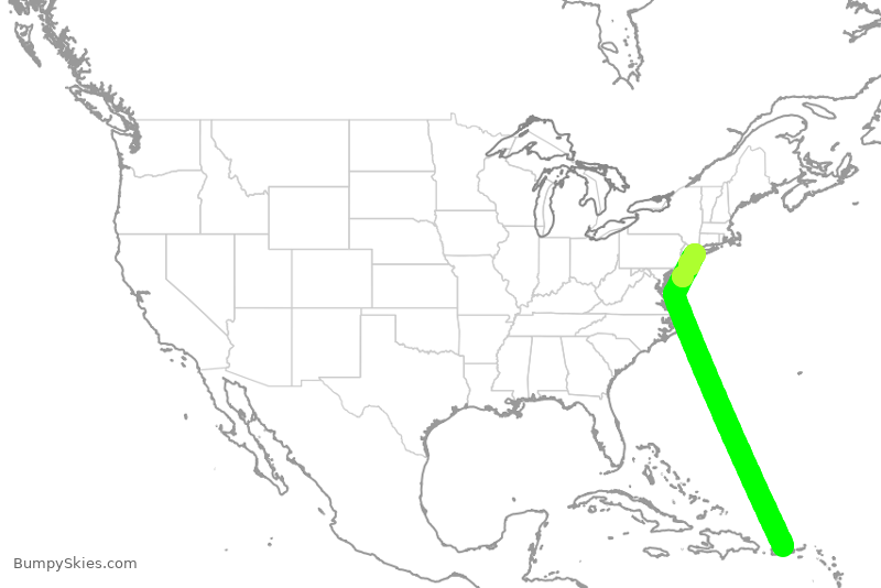 Turbulence forecast map for JBU2004, JSJ to JFK