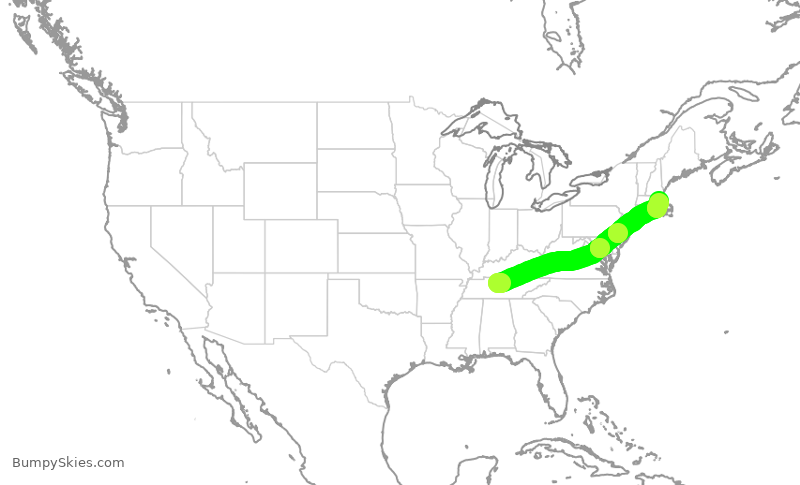 Turbulence forecast map for JBU2006, BNA to BOS