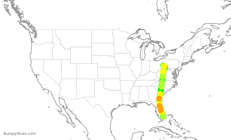 Turbulence forecast map for JBU2008, FLL to PIT