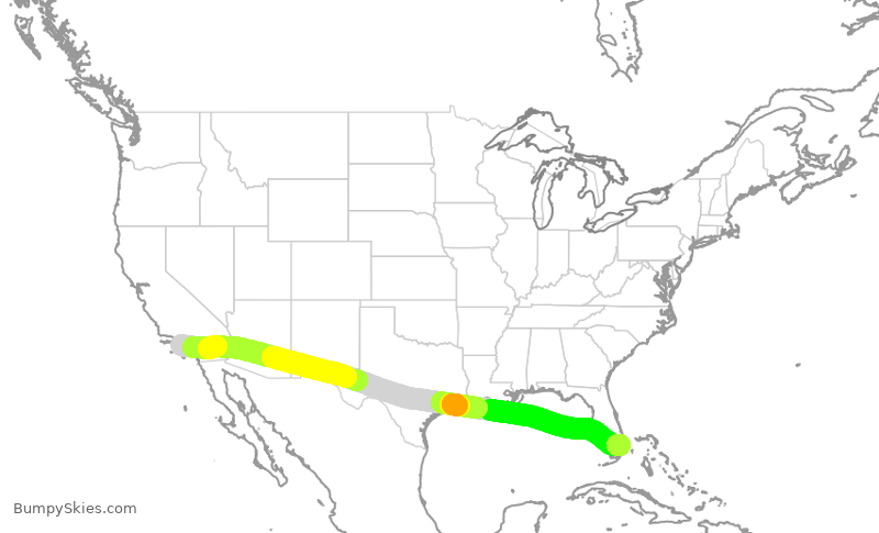 Turbulence forecast map for JBU200, LAX to FLL