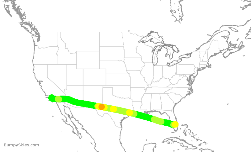 Turbulence forecast map for JBU2010, LAX to DJT