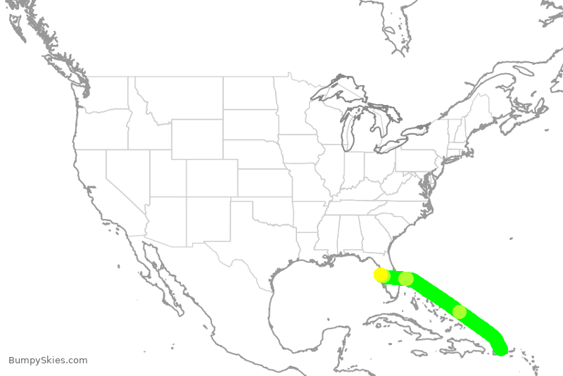 Turbulence forecast map for JBU2013, TPA to JSJ