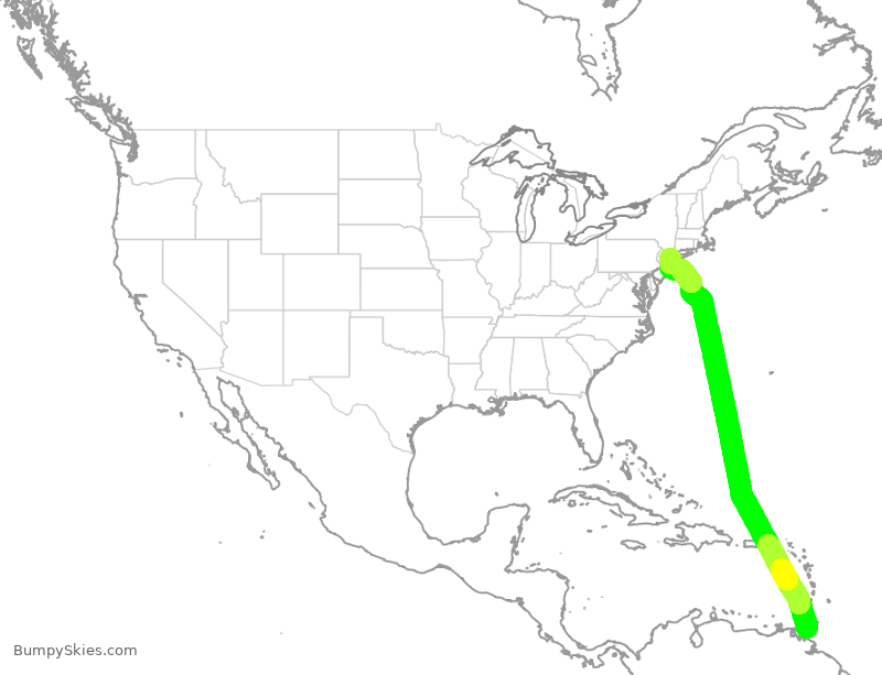 Turbulence forecast map for JBU2018, POS to JFK