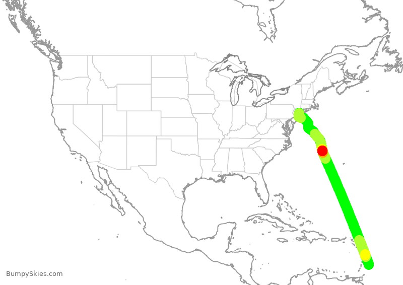 Turbulence forecast map for JBU2019, BGI to JFK