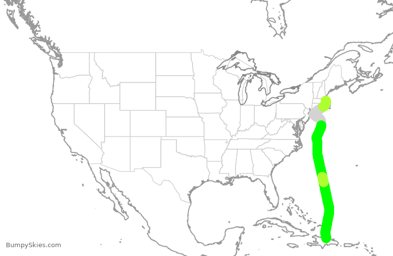 Turbulence forecast map for JBU2023, BOS to STI