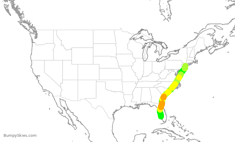 Turbulence forecast map for JBU2030, RSW to JFK