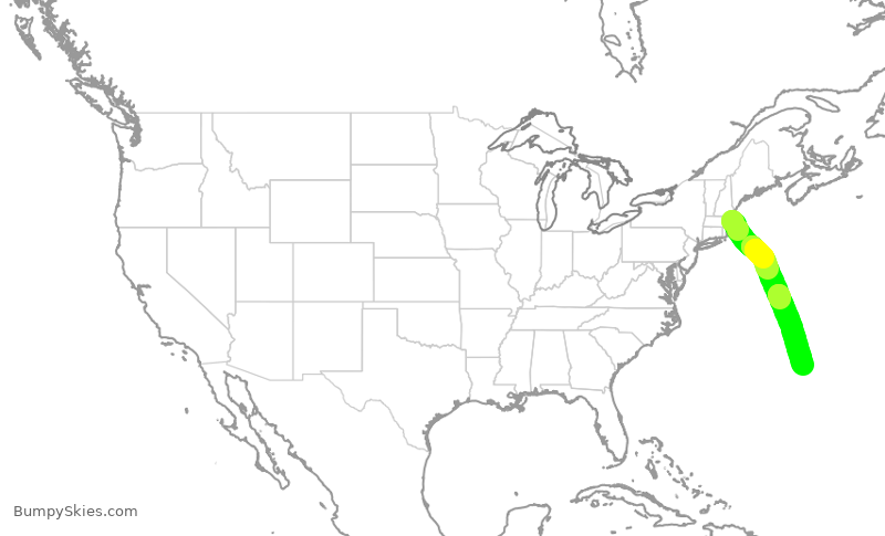 Turbulence forecast map for JBU203, BOS to BDA