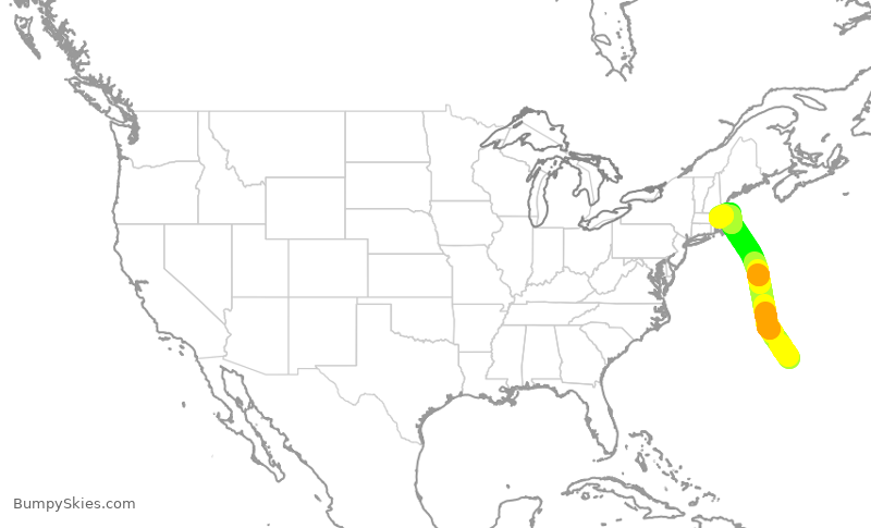 Turbulence forecast map for JBU204, BDA to BOS