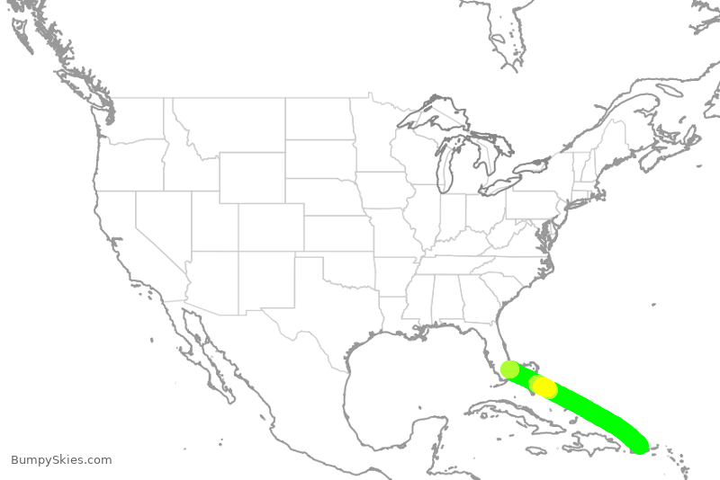 Turbulence forecast map for JBU2054, JSJ to FLL