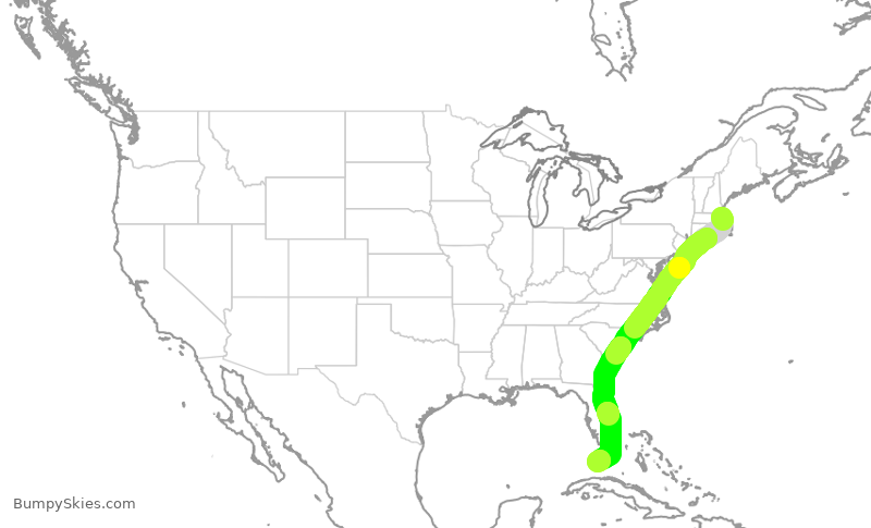 Turbulence forecast map for JBU2063, BOS to EYW