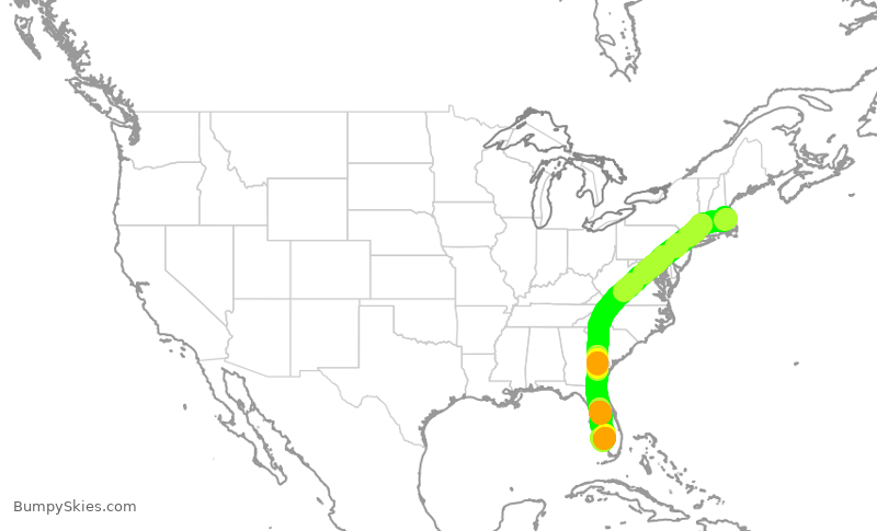 Turbulence forecast map for JBU2065, BOS to RSW