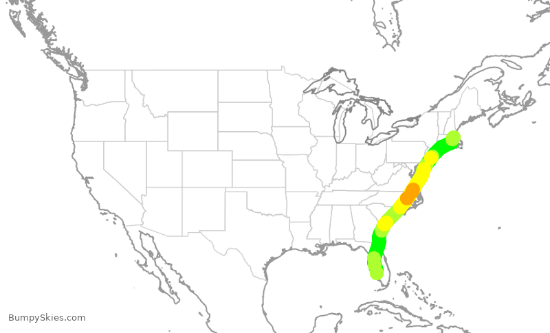 Turbulence forecast map for JBU2066, RSW to BOS