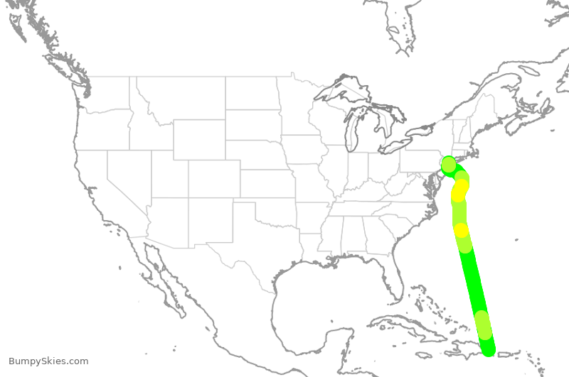 Turbulence forecast map for JBU2068, PUJ to JFK