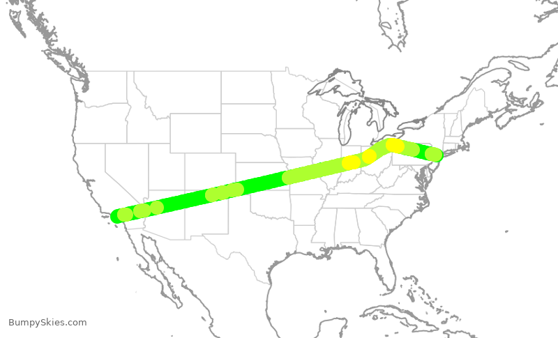 Turbulence forecast map for JBU2074, LAX to EWR