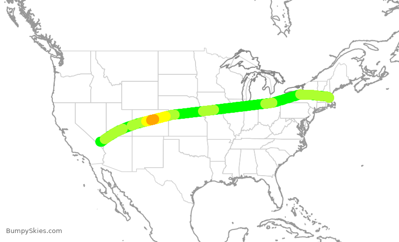 Turbulence forecast map for JBU2077, BOS to LAS