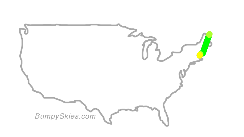 Map of continental US with illustrated flight path and turbulence forecast (described in text below)