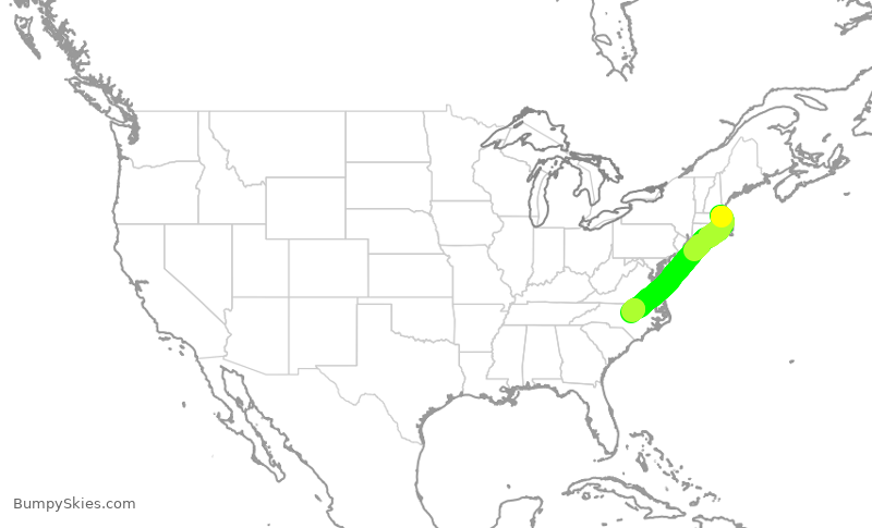 Turbulence forecast map for JBU2083, BOS to RDU