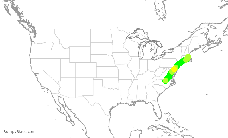 Turbulence forecast map for JBU2084, RDU to BOS