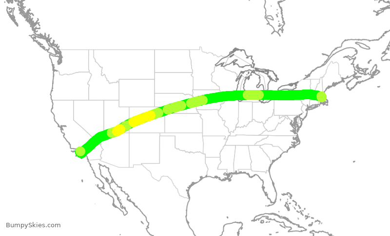 Turbulence forecast map for JBU2088, LAX to BOS
