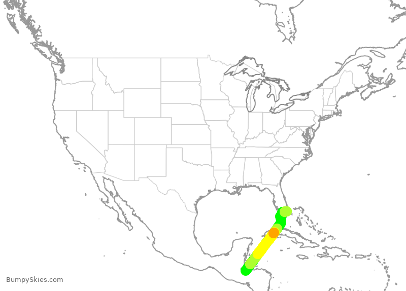 Turbulence forecast map for JBU2090, SAP to FLL